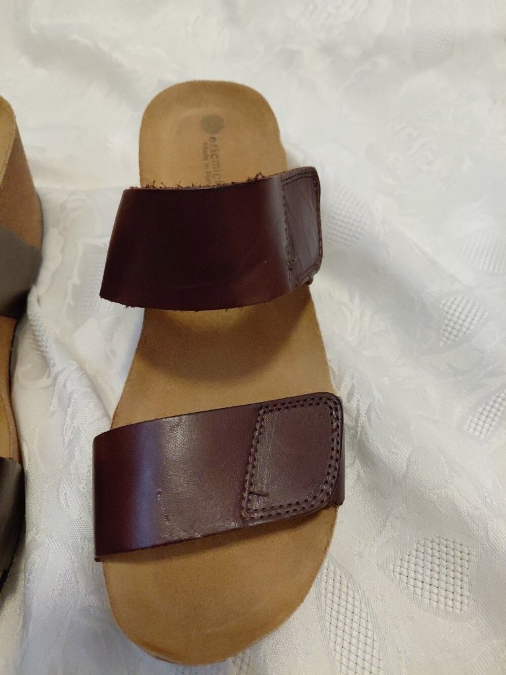 Eric Michael Liat Platform Cork Wedge Leather Strap Sandal Brown US 9 EU 40 - Picture 3 of 10